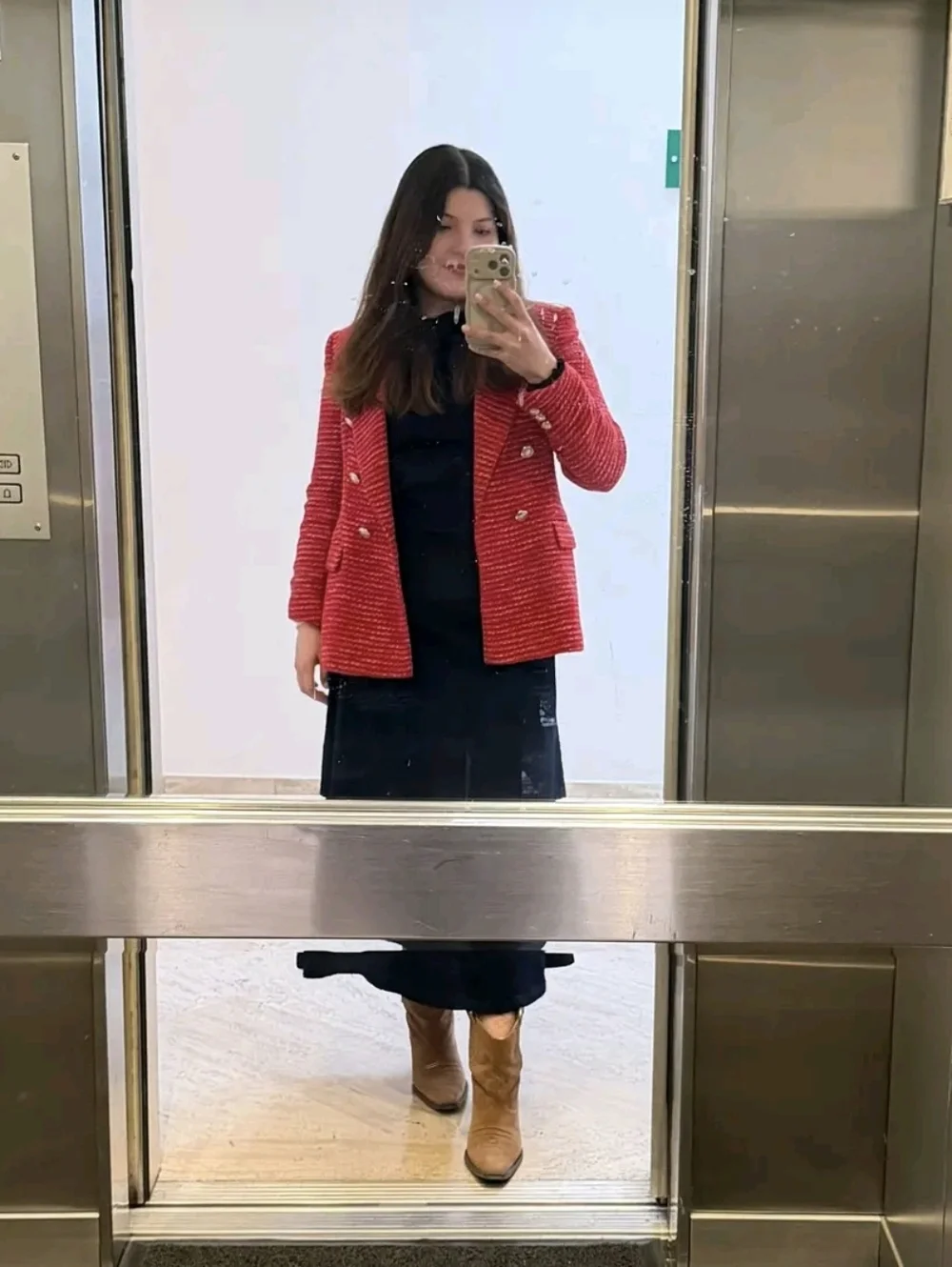 Zara * Textured Tweed Double Breasted Blazer Red Size XS